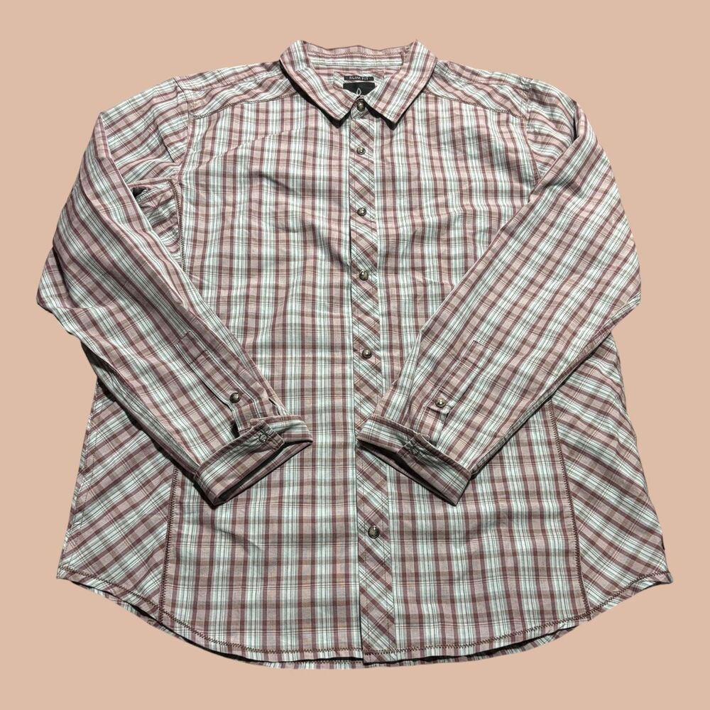 Prana Shirt Mens Size XL Multicolor Plaid Organic Cotton Poly Button Down